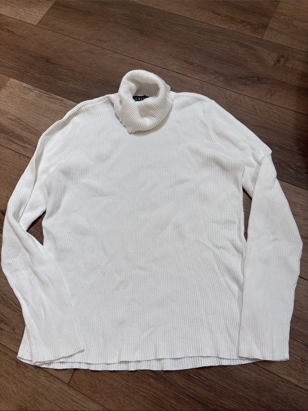 Lauren Ralph Lauren Green Label Y2K Women's White Ribbed Turtleneck Sweater 90s